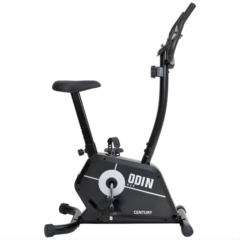 Bicicleta ergométrica Odin Fit Magnética Century vertical plegable color negro.