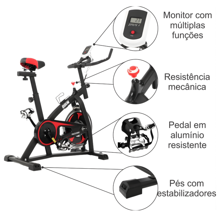 Monitor digital de la bicicleta Odin Fit con funciones de tiempo, distancia, velocidad, calorías y pulso.