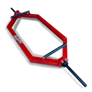 Entrenamiento con la Barra Hexagonal Innove, posición ergonómica que reduce la presión lumbar durante ejercicios de fuerza y peso muerto.