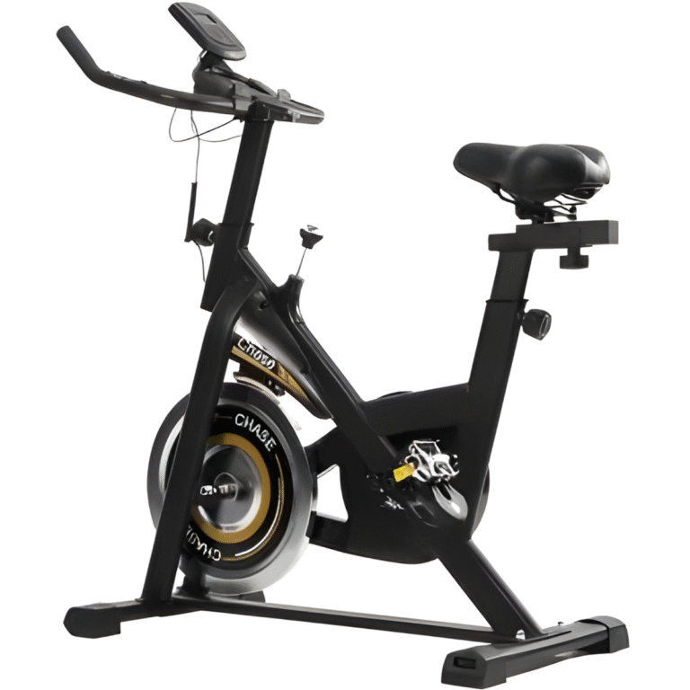 Monitor digital con funciones de tiempo, distancia, velocidad, calorías y pulso.