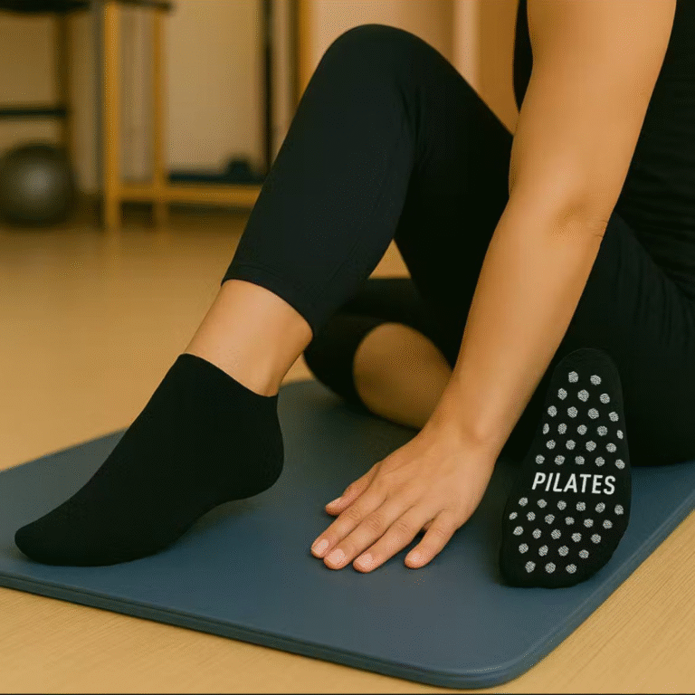 Suela con puntos de goma antideslizante de las medias Innove Pilates.